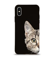 Apple iPhone XS Max Uyumlu Lansman Kılıf Catface Tasarımlı İçi Kadife Kapak-Siyah (Şeffaf)