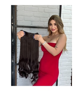 PerukAvm Luxury GenişDalgalı Yarımay+2 Yan Çıtçıt Kahve