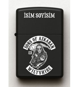 Sons of Azkaban Desenli Kişiye Özel İsimli Siyah Benzinli Metal Çakmak