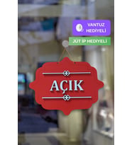Ahşap Dekoratif Kesim Açık-Kapalı Yazısı (Kırmızı)