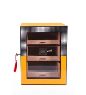 PremiumQuality Sarı Cohiba Desenli 4 Çekmeceli Sedir Humidor Puro Kutusu