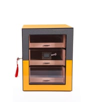 PremiumQuality Sarı Cohiba Desenli 4 Çekmeceli Sedir Humidor Puro Kutusu