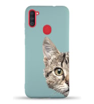Samsung Galaxy A11 Uyumlu Lansman Kılıf Catface Tasarımlı İçi Kadife Kapak-Turkuaz (Şeffaf)