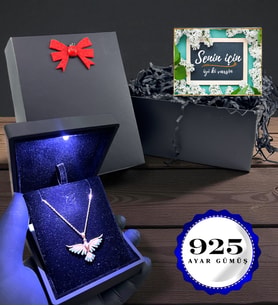 Gerçek Zirkon Taşlı Zümrüdü Anka Kuşu Kolyesi - Işıklı Kutusunda 925 Ayar Gümüş Kolye