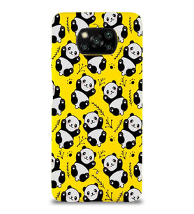 Xiaomi Poco X3 Uyumlu Lansman Kılıf Panda Tasarımlı İçi Kadife Kapak-Sarı (Şeffaf)