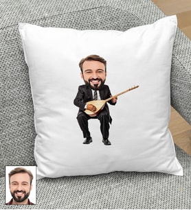 Kişiye Özel Bağlama Tasarımlı Karikatür Yastık 107