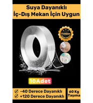 Ultra Süper Güçlü Yüksek Mukavemetli Nano Teknolojili Çift Taraflı Şeffaf 3 mt Bant 10 Adet