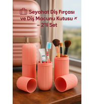 (2 Adet) Seyahat Pratik Diş Macunu ve Fırçası Kabı – Pembe Renk