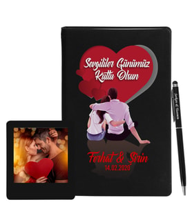 Sevgililer Gününe Özel Siyah Defter Kalem & Instagram Çerçeve Hediye Seti 1