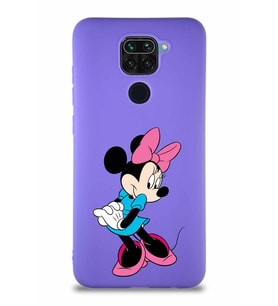 Xiaomi Redmi Note 9 Soft Premier Kapak Minnie Mouse-F Tasarımlı Silikon Kılıf - Mor (Şeffaf)
