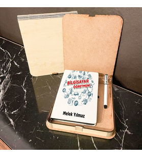 Bilgisayar Öğretmeni Ahşap Kutulu Defter Kalem Set