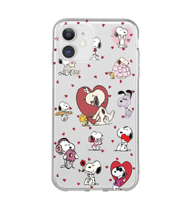 Iphone 11 Uyumlu Snoopy ve Kalp Tasarımlı Şeffaf Telefon Kılıfı