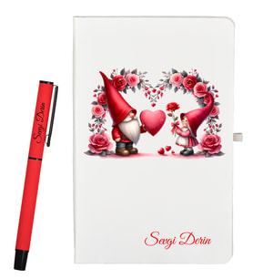 Sevgiliye Hediye Kişiye Özel Defter ve Roller Kalem Seti