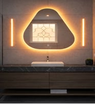 Amorf Asimetrik Duvar Aynası 72x72 cm Modern Dekoratif Salon Antre Banyo Aynası Kararma Yapmaz (Amber)