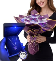 Renkli Led Işıklı Kelebek Buketi ve Işıklı Kutusunda 925 Ayar Gümüş Kolye (Model 7)