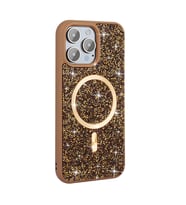 iPhone 14 Pro Max Kılıf Pırlanta Tasarımlı M-safe Şarj Özellikli Mozaik Silikon Kılıf (Gold)