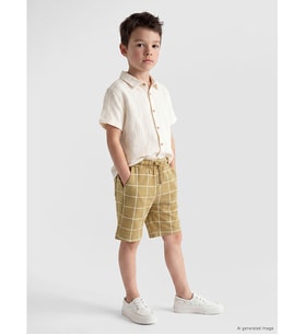 LCW Kids Haki Ekose Beli Lastikli Erkek Çocuk Şort
