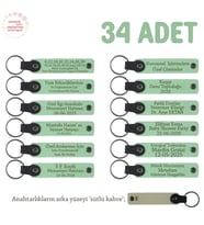 Açık Yeşil & Sütlü Kahve, Sevgiliye Doğum Günü Hediyesi, Kişiye Özel İsimli Anahtarlık 34' lü Set