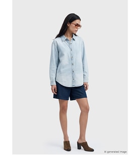LCWAIKIKI Classic İndigo Beli Lastikli Keten Karışımlı Kadın Jean Şort