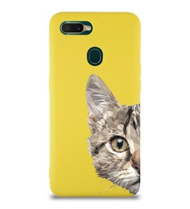 Oppo A5s Uyumlu Lansman Kılıf Catface Tasarımlı İçi Kadife Kapak-Sarı (Şeffaf)