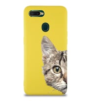 Oppo A5s Uyumlu Lansman Kılıf Catface Tasarımlı İçi Kadife Kapak-Sarı (Şeffaf)