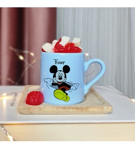 Mickey Mouse Tasarımlı Kişiye Özel Mavi Türk Kahvesi Fincanı