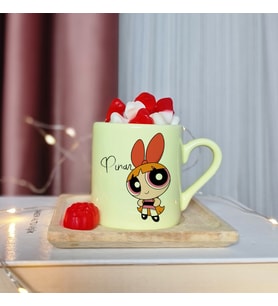 Power Puff Girls Blossom Tasarımlı Kişiye Özel Sarı Türk Kahvesi Fincanı