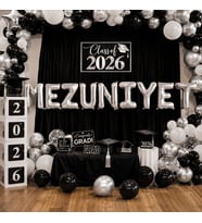 Folyo Balon Mezuniyet Yazısı Gümüş Silver Set 40 İnç 100 cm 9 Harf Parti Dekorasyonu