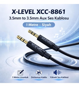 X-LEVEL XCC-8861 3.5mm to 3.5mm Aux Ses Kablosu 1 Metre Siyah