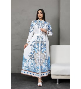 Neşeli butik kadın tasarım gömlek elbise NBMS25016 (Mavi)
