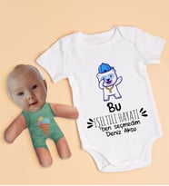 BK Kids Kişiye Özel Fotoğraflı Bebek Yastık ve Bebek Body Zıbın Hediye Seti - Model 21