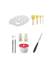 Resim Paleti 19 cm Ponpon Fırça Seti Düz Yuvarlak Fırça Resim Yağı Terebentin Su Kabı Metal Spatül