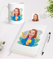 BK Gift Kişiye Özel Öğretmen Karikatürlü Beyaz Defter Kalem Kupa Seti - 6