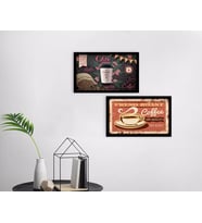 BK Home Coffee Tasarımlı Dekoratif 2'li Ahşap Siyah Çerçeveli Tablo-12