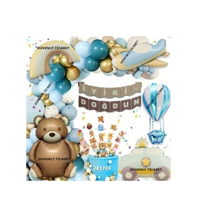 RETRO AYICIKLI GÖKKUŞAĞI POLİS ARABALI BALON ZİNCİR SET