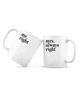 İkili Kupa Bardak - Mr Right Mrs Always Right