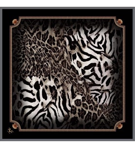 Leopar Desen Black Seri Twill Eşarp Eşarp Askısı ile Birlikte 90x90 cm gri,siyah