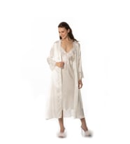 Pierre Cardin  Saten Gecelik Sabahlık Pijama Takım Şort Takım 6'lı Gelin Çeyiz Seti - 6960 (Ekru)