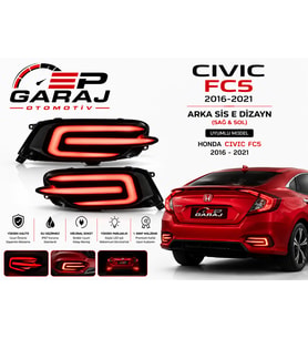 Honda Civic FC5 2016-2021 Uyumlu Arka Sis E Dizayn LED Stop Lambası (Sağ & Sol Takım) – Premium Kalite