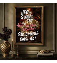 BK Gift Vintage Klasik Sanat Esprili Sözlü Masif Ahşap Çerçeveli Dekoratif Tablo - 37