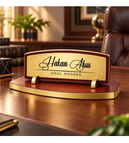 BK Gift Kişiye Özel Ahşap Masa İsimliği Gold Plakalı BK27 -6