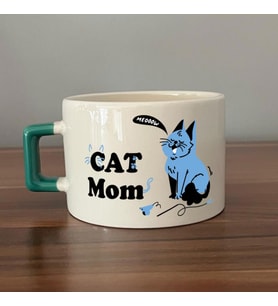 Cat Mom Baskılı Yeşil Kulplu C Fincan