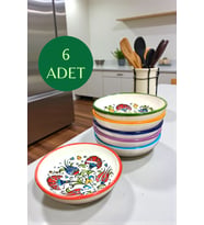 Çini Motifli 6 Adet Seramik Kase-13 cm Çerezlik-Kahvaltılık-Etnik Kütahya Çini Desenli Hediyelik (Karışık)