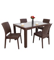 Mandella Elit Rattan 90x150 4 kişilik Elit Sandalye Camlı Masa Takımı Kahverengi