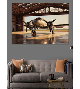 Hangarda Duran Klasik Savaş Uçağı Dekoratif Kanvas - Mdf Ahşap Tablo