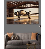 Hangarda Duran Klasik Savaş Uçağı Dekoratif Kanvas - Mdf Ahşap Tablo