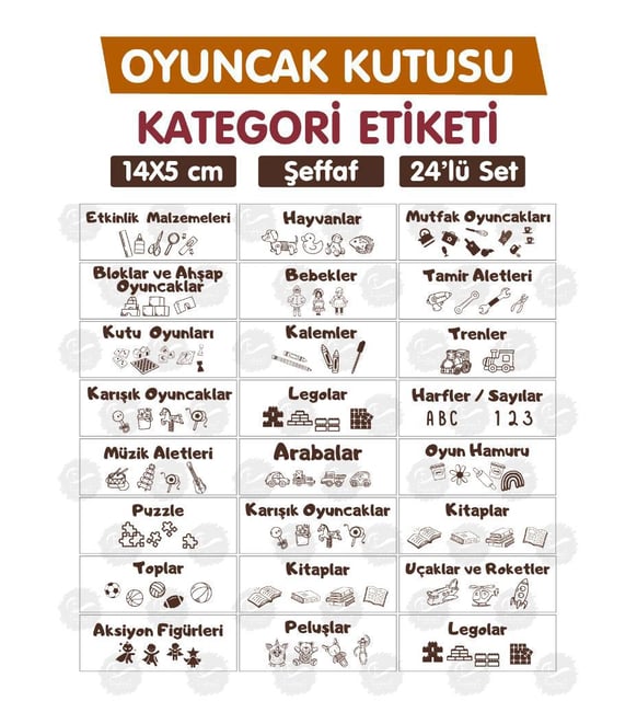 Oyuncak Dolabı Kutusu Kategori Etiketi Türkçe, Organizer Etiketi Şeffaf Düzenleme Organizer Kahverengi-T943 2