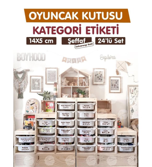 Oyuncak Dolabı Kutusu Kategori Etiketi Türkçe, Organizer Etiketi Şeffaf Düzenleme Organizer Kahverengi-T943