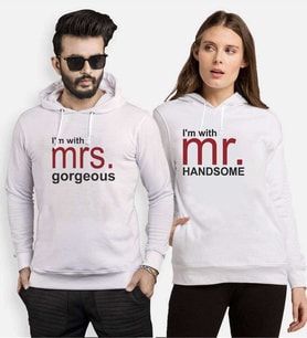 Tshirthane Mr Mrs Handsome Gorgeous Sevgili Kombinleri Kapüşonlu Kombini (Tek Ürün Fiyatıdır.)