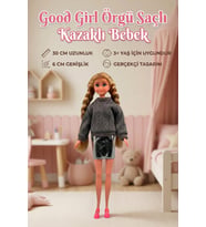 Good Girl Örgü Saçlı Kazaklı Model Oyuncak Bebek 30 Cm - Kış Serisi Tarz Bebekler (Krem/Gri)